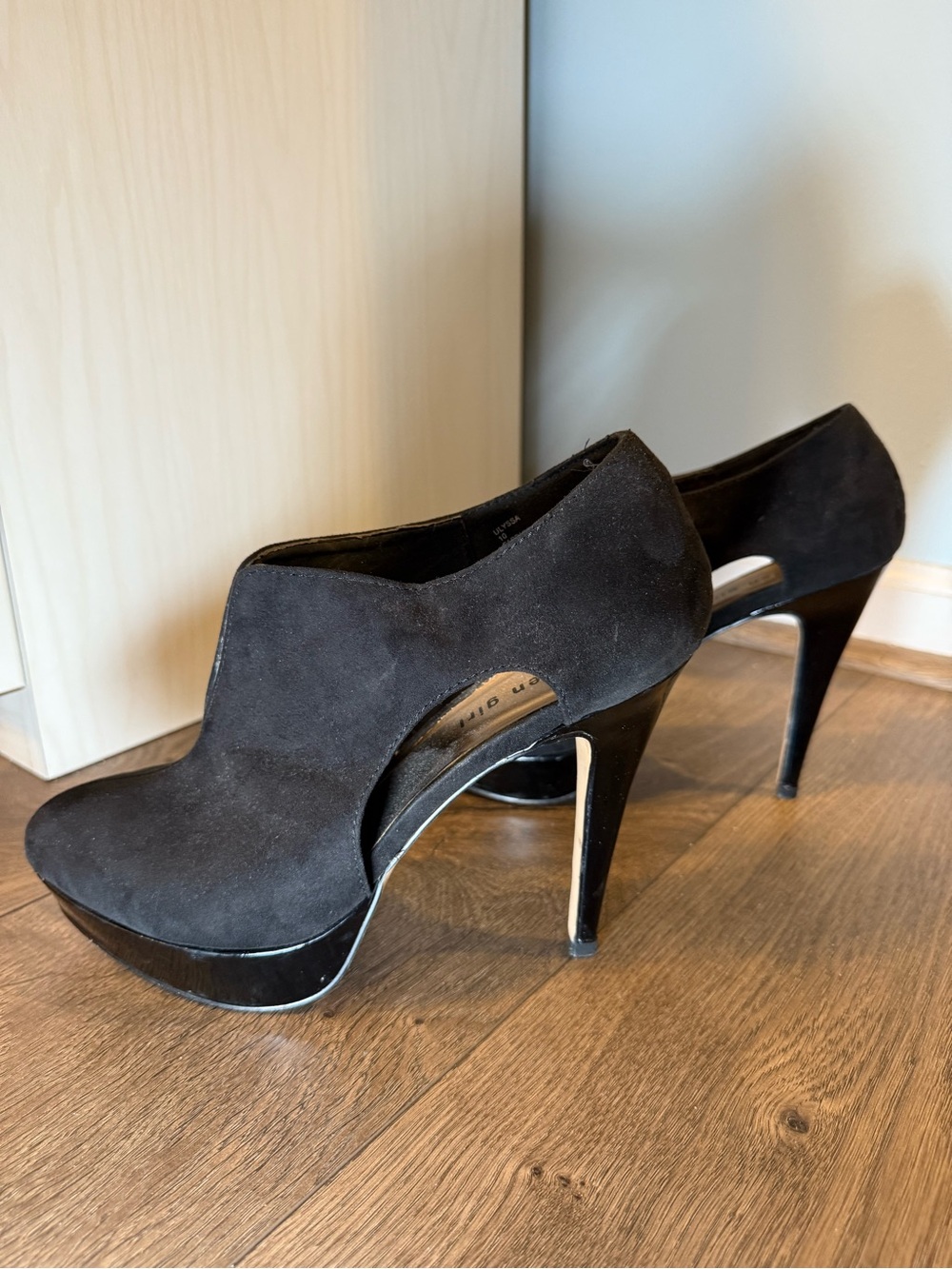 Women’s Black Suede High Heel Platform Booties